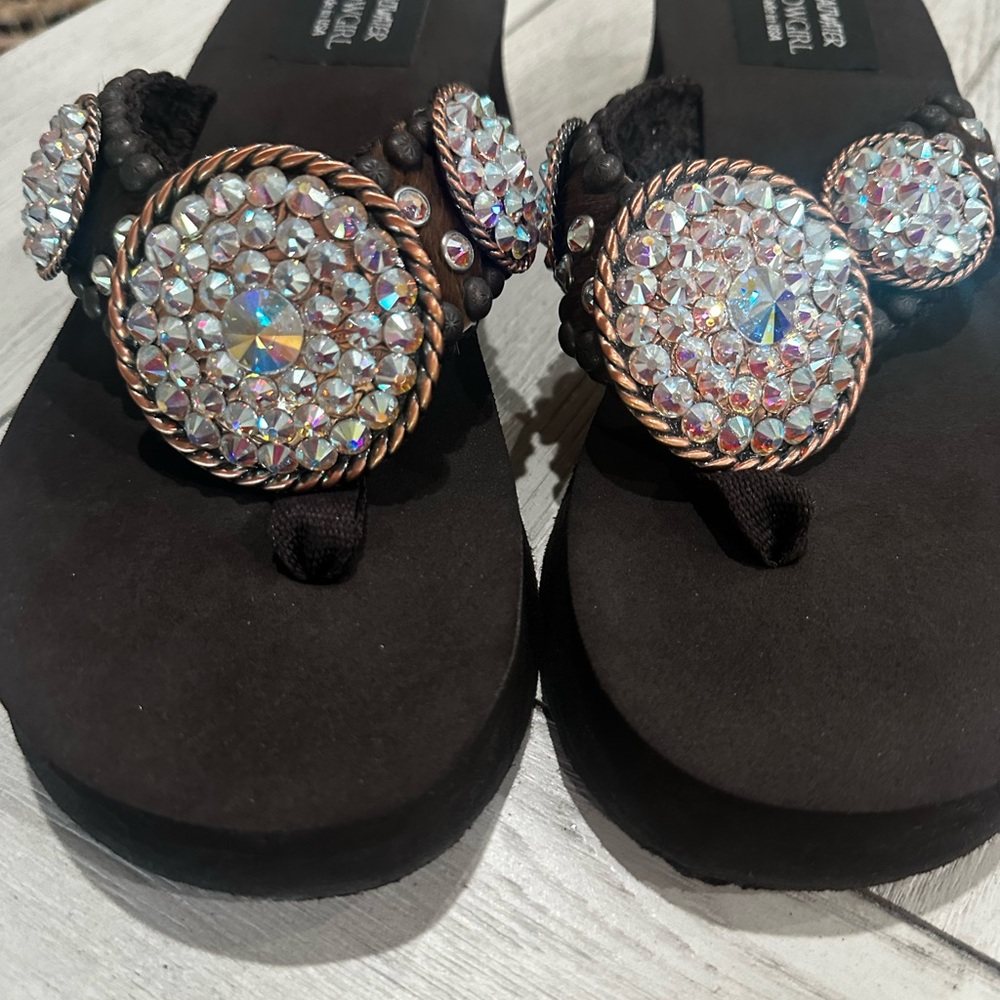 Crystal-Embellished Black Thong Sandals